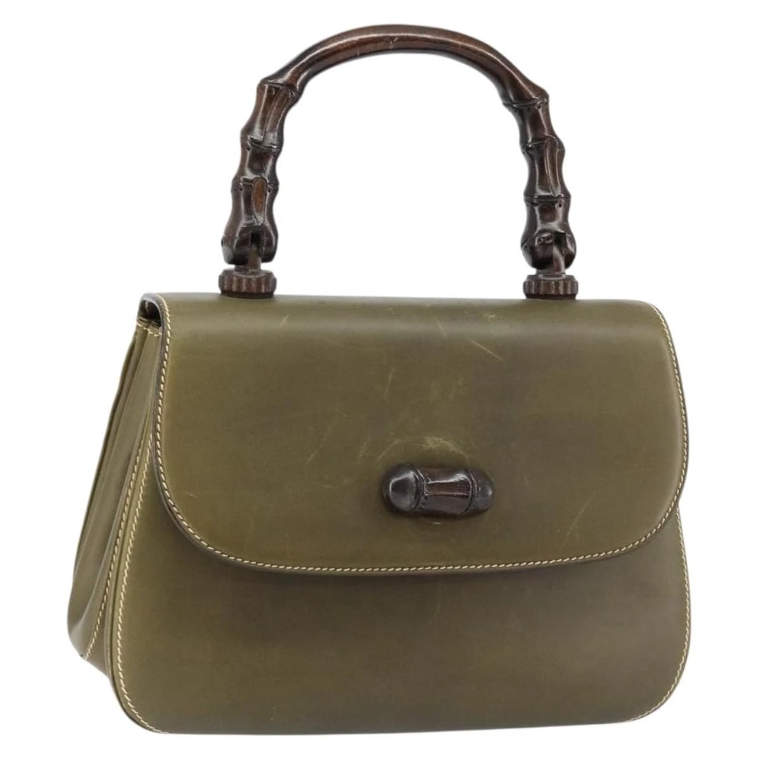 GUCCI BAMBOO HAND BAG LEATHER KHAKI GOLD: GUCCI Bamboo Hand Bag Leather Khaki Gold Brand: GUCCI Type: Hand Bag Material: Leather Color: Khaki / Gold Size: W9.8 x H6.7 x D3.1inch(Approx) Handle Drop:4.7inch(Approx) Accessories: None