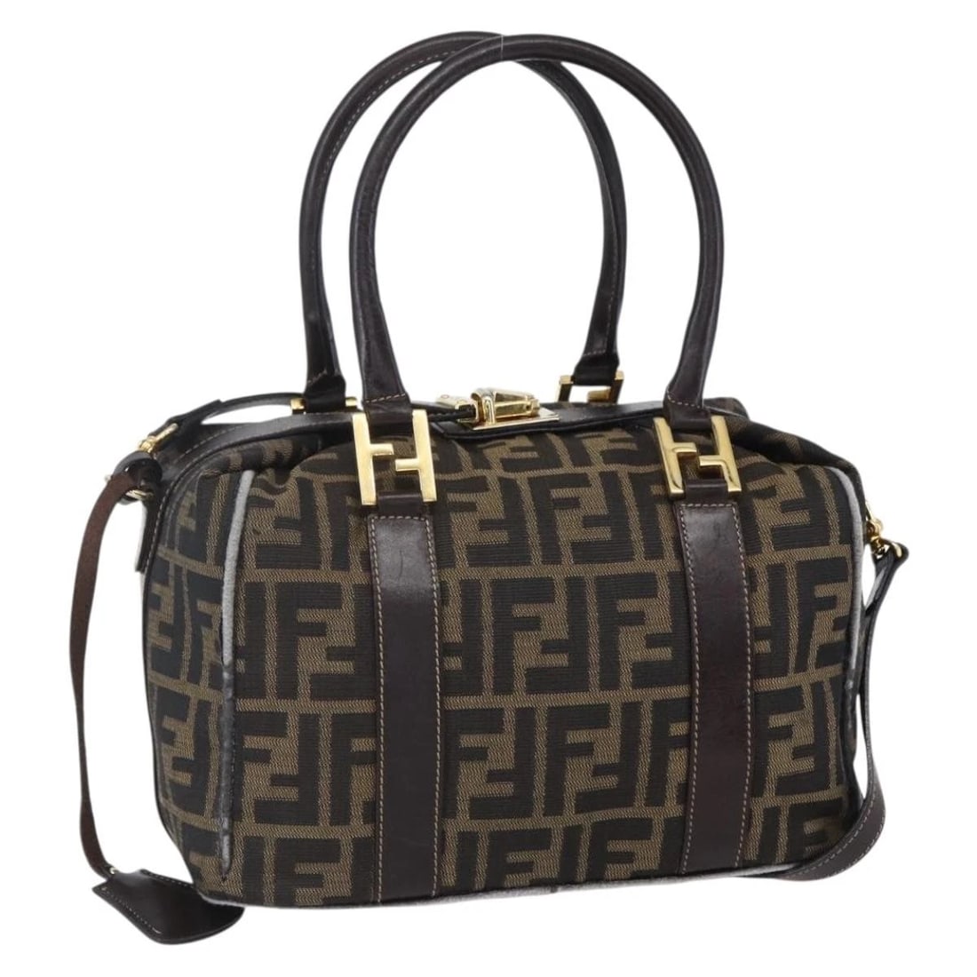 FENDI ZUCCA CANVAS HAND BAG: FENDI Zucca Canvas Hand Bag Brand: FENDI Type: Hand Bag Material: Zucca Canvas Color: Black / Brown Size: W10.2 x H6.3 x D6.3inch(Approx) Shoulder Drop:21.7inch(Approx) Handle Drop:7.9inch(Approx)