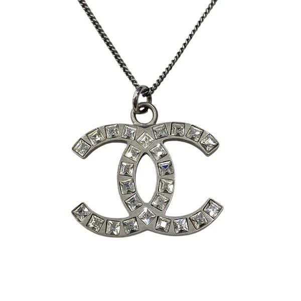 CHANEL SILVER COCO MARK STONE NECKLACE: CHANEL Silver Coco Mark Stone Necklace Brand: Chanel Type: Other Brand Item Material: plating Color: Silver Size: Top H: about 2cm x W: about 2.5cm x Total Length: about 42cm Accessories: None