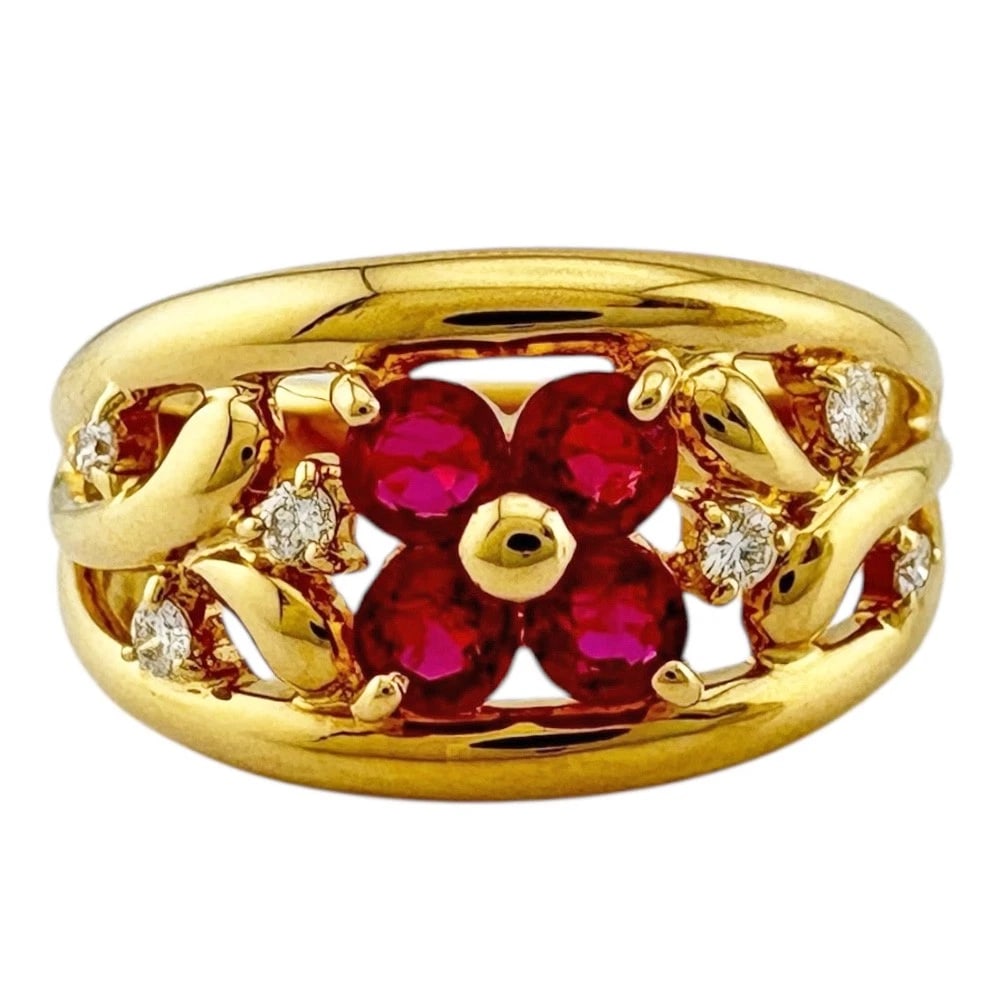 TASAKI RING K18 YELLOW GOLD RUBY DIAMOND (1 of 4)