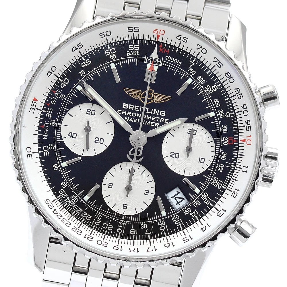 BREITLING NAVITIMER CHRONOGRAPH BLACK DIAL WATCH: BREITLING Navitimer Chronograph black Dial Watch Brand: BREITLING Type: Wristwatch Material: Band Material Stainless Steel, Case Material Stainless Steel Color: Band Color Silver, Dial Color