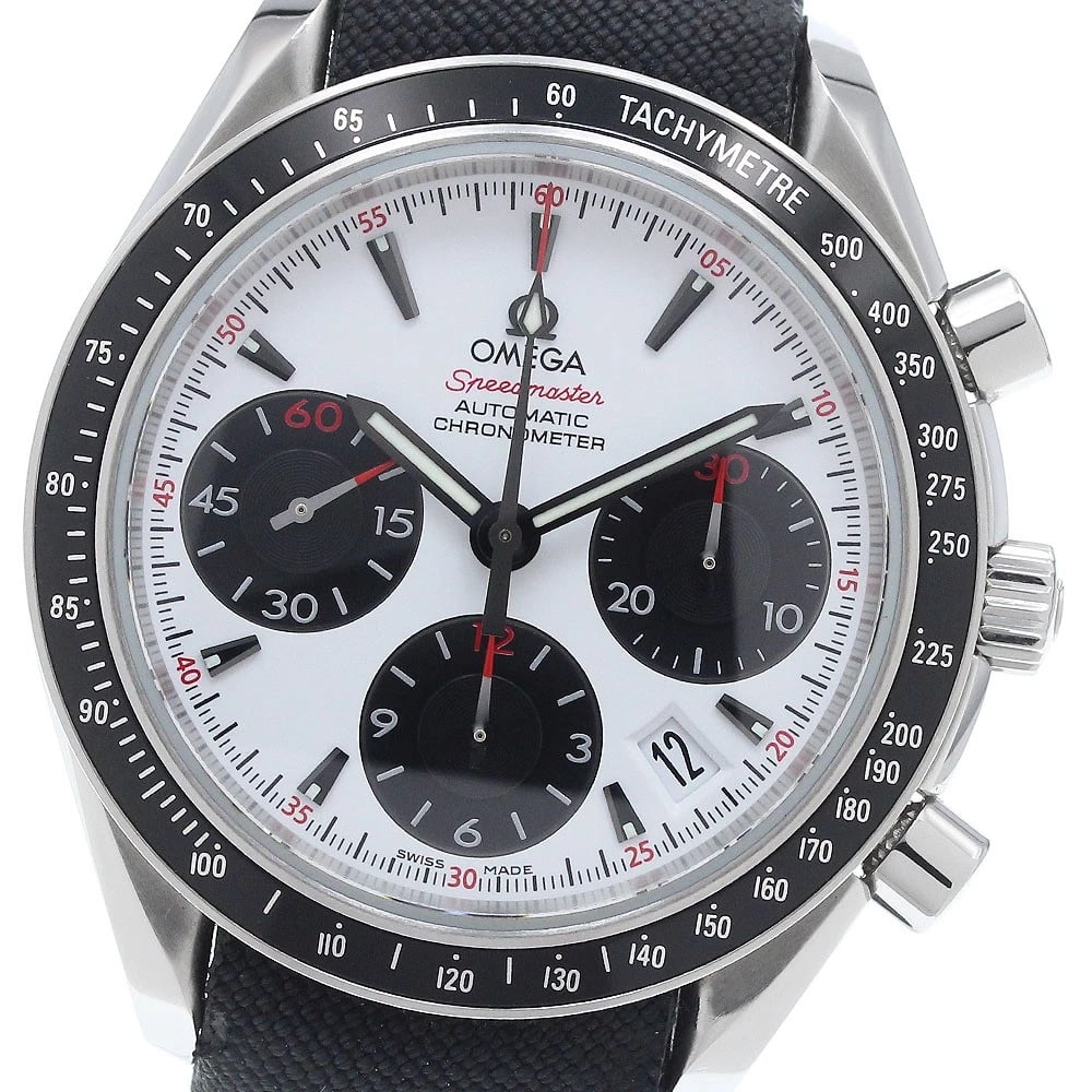 OMEGA SPEEDMASTER WATCH: OMEGA Speedmaster Watch Brand: OMEGA Type: Wristwatch Material: Band Material Nylon, Case Material Stainless Steel Color: Band Color black, Dial Color White / black, Case Color Silver Size: Case s