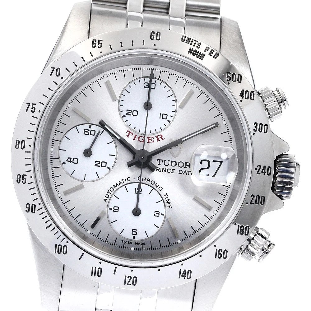 TUDOR PRINCE DATE CHRONO WATCH: TUDOR Prince Date Chrono Watch Brand: TUDOR Type: Wristwatch Material: Band Material Stainless Steel, Case Material Stainless Steel Color: Band Color Silver, Dial Color Silver, Case Color