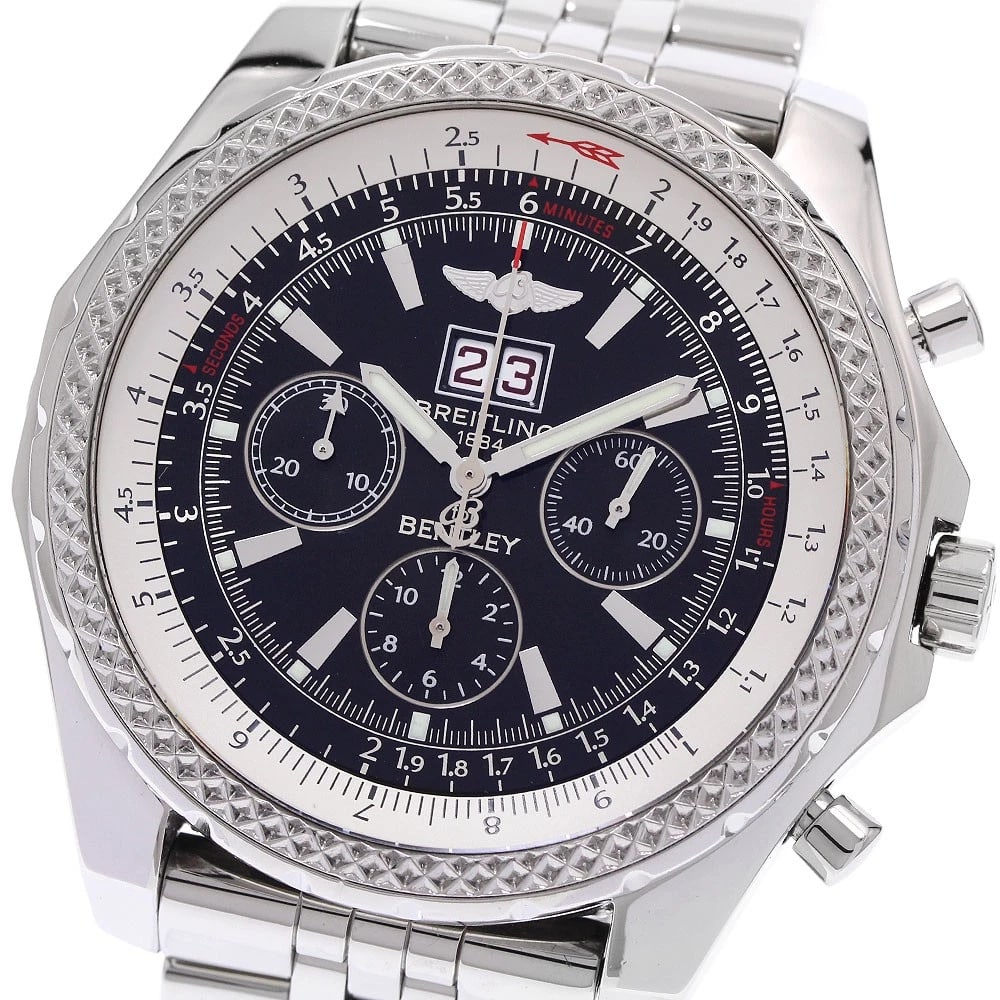 BREITLING BENTLEY CHRONOGRAPH WATCH: BREITLING Bentley Chronograph Watch Brand: BREITLING Type: Wristwatch Material: Band Material Stainless Steel, Case Material Stainless Steel Color: Band Color Silver, Dial Color black, Case