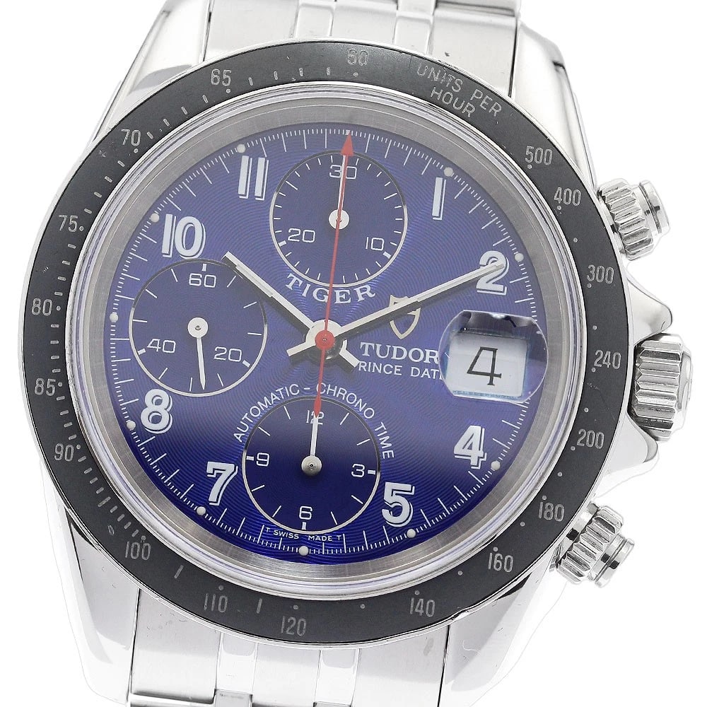 TUDOR PRINCE DATE CHRONOGRAPH WATCH: TUDOR Prince Date Chronograph Watch Brand: TUDOR Type: Wristwatch Material: Band Material Stainless Steel, Case Material Stainless Steel Color: Band Color Silver, Dial Color blue, Case Color Silver