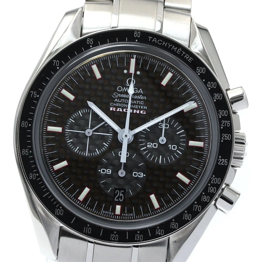 OMEGA SPEEDMASTER RACING CHRONOGRAPH WATCH: OMEGA Speedmaster Racing Chronograph Watch Brand: OMEGA Type: Wristwatch Material: Band Material Stainless Steel, Case Material Stainless Steel Color: Band Color Silver, Dial Color Black