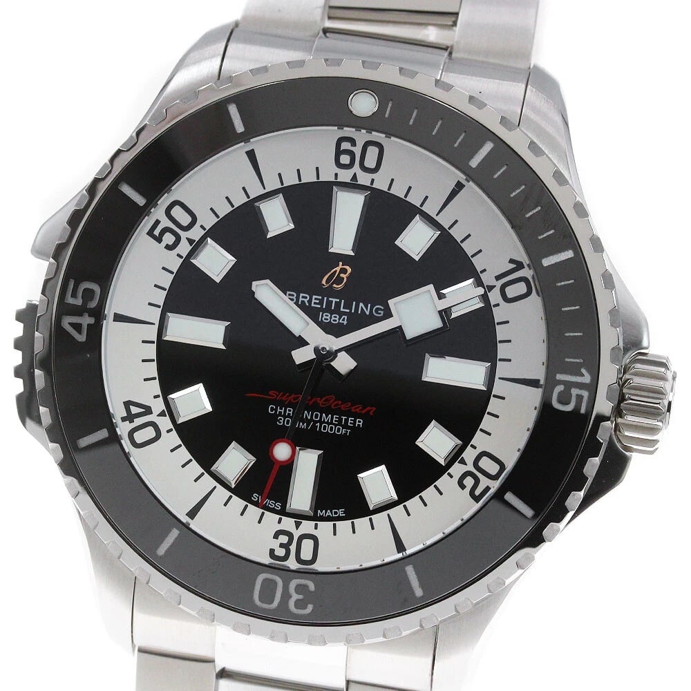 BREITLING SUPEROCEAN BLACK DIAL WATCH: BREITLING Superocean black Dial Watch Brand: BREITLING Type: Wristwatch Material: Band Material Stainless Steel, Case Material Stainless Steel Color: Band Color Silver, Dial Color black, Case