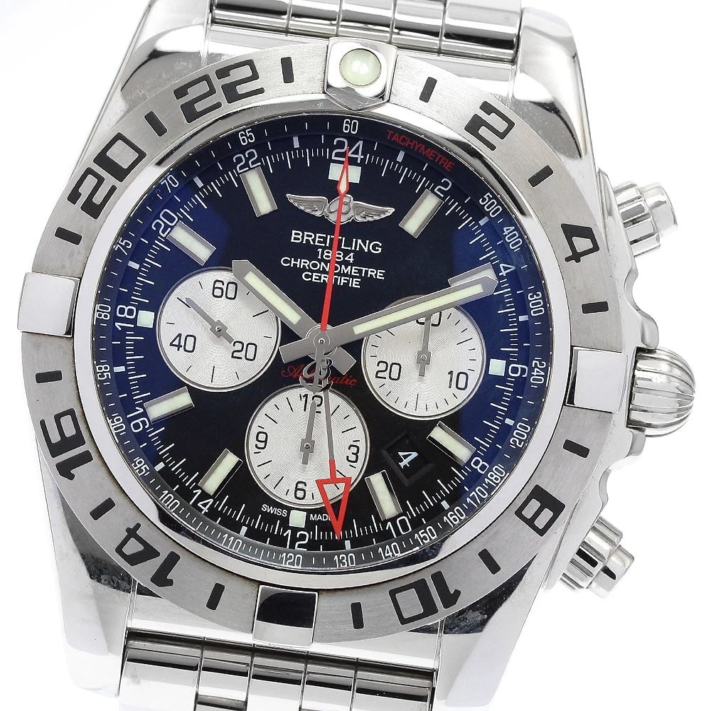 BREITLING CHRONOGRAPH WATCH: BREITLING Chronograph Watch Brand: BREITLING Type: Wristwatch Material: Band Material Stainless Steel, Case Material Stainless Steel Color: Band Color Silver, Dial Color black, Case Color