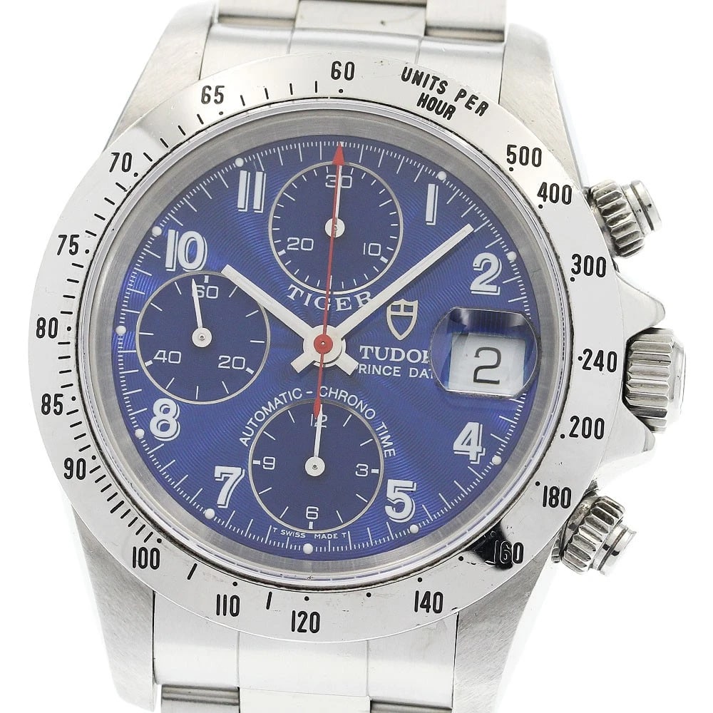 TUDOR PRINCE DATE CHRONO TIME TIGER BLUE DIAL WATCH: TUDOR Prince Date Chrono Time Tiger blue Dial Watch Brand: TUDOR Type: Wristwatch Material: Band Material Stainless Steel, Case Material Stainless Steel Color: Band Color Silver, Dial Color