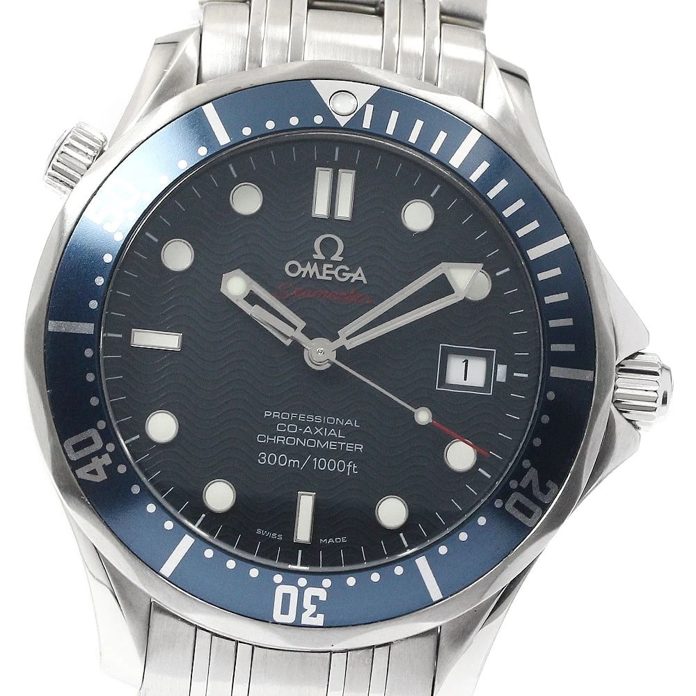 OMEGA SEAMASTER DATE CO-AXIAL NAVY DIAL WATCH (1 of 6)