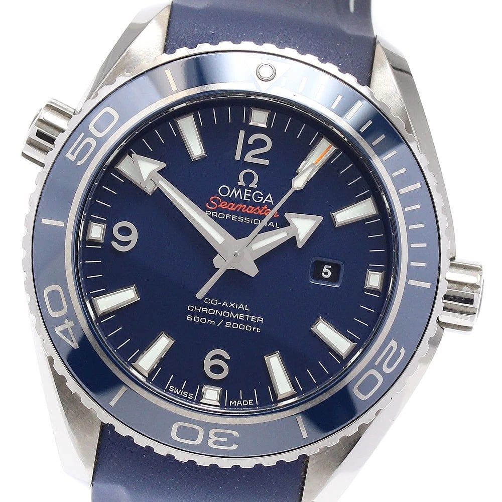 OMEGA SEAMASTER PLANET OCEAN WATCH: OMEGA Seamaster Planet Ocean Watch Brand: OMEGA Type: Wristwatch Material: Band Material rubber, Case Material titanium Color: Band Color blue, Dial Color blue, Case Color Silver Size: Case size A