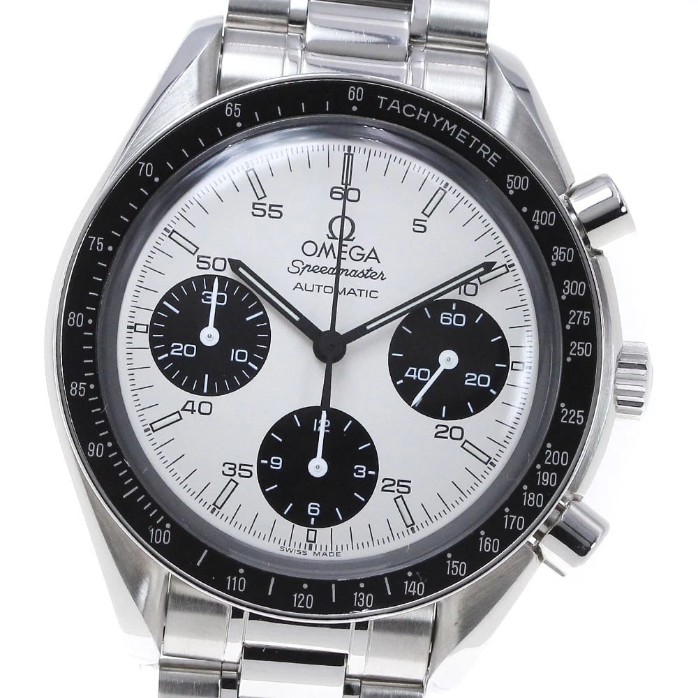 OMEGA SPEEDMASTER MARUI CHRONOGRAPH WATCH: OMEGA Speedmaster Marui Chronograph Watch Brand: OMEGA Type: Wristwatch Material: Band Material Stainless Steel, Case Material Stainless Steel Color: Band Color Silver, Dial Color Beige /
