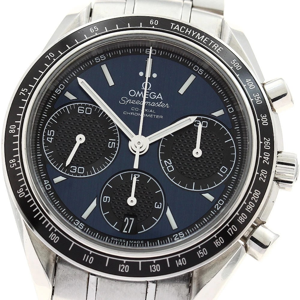 OMEGA SPEEDMASTER RACING CHRONOGRAPH: OMEGA Speedmaster Racing Chronograph Brand: OMEGA Type: Wristwatch Material: Band Material Stainless Steel, Case Material Stainless Steel Color: Band Color Silver, Dial Color Navy / Black, Case