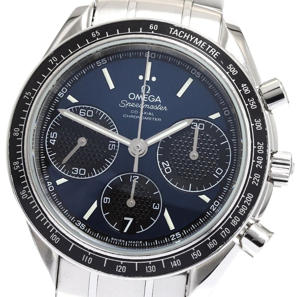 OMEGA SPEEDMASTER RACING CHRONOGRAPH: OMEGA Speedmaster Racing Chronograph Brand: OMEGA Type: Wristwatch Material: Band Material Stainless Steel, Case Material Stainless Steel Color: Band Color Silver, Dial Color Navy / Black, Case Col