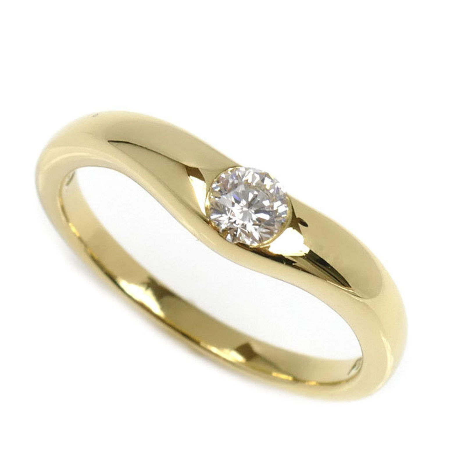 TIFFANY & CO. 18K YELLOW GOLD CURVED BAND SINGLE DIAMOND RING: Tiffany & Co. 18K Yellow Gold Curved Band Single Diamond Ring Brand: Tiffany Type: Band ring Material: Yellow gold (18K) Color: Yellow gold Size: 6.5 US Accessories: None Accessories Notic