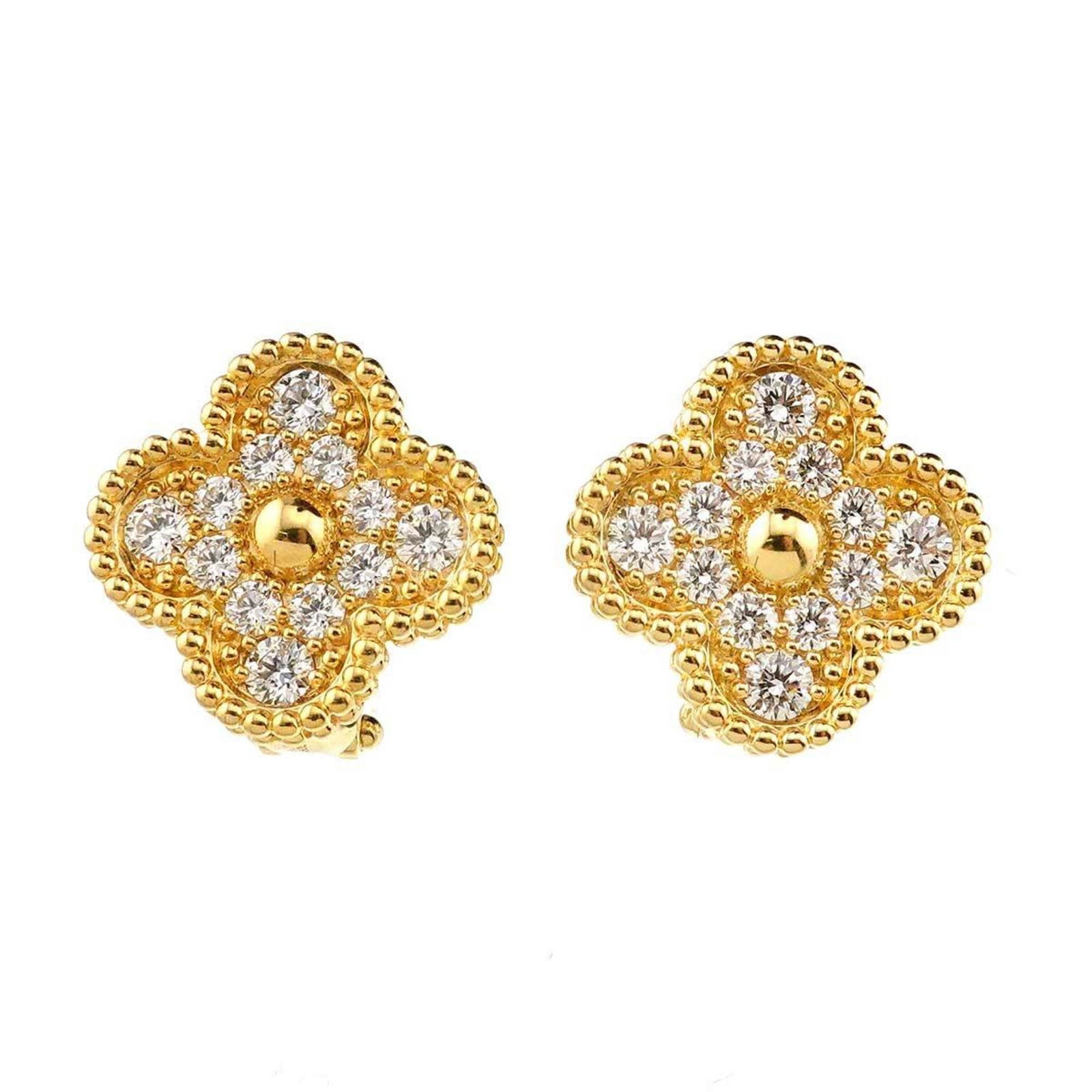 VAN CLEEF & ARPELS ALHAMBRA DIAMOND EARRINGS (1 of 4)