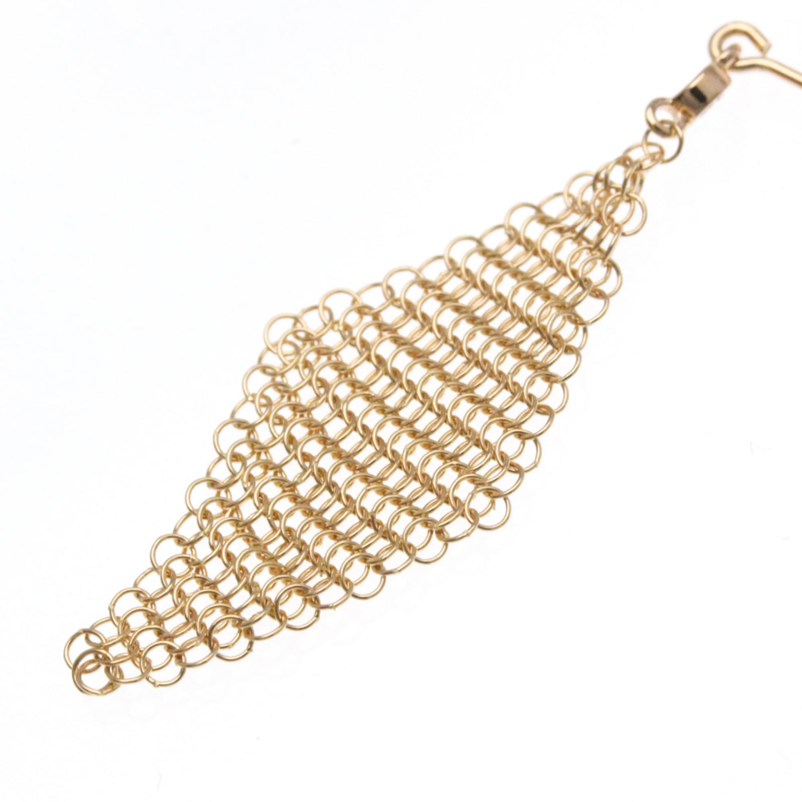 TIFFANY ELSA PERETTI MESH EARRINGS: TIFFANY Elsa Peretti Mesh Earrings Brand: Tiffany Type: Drop earrings Material: Pink gold (18K) Color: Pink gold Size: Size (HxWxD) 50.50mm x 9.50mm / 1.99'' x 0.37'' Accessories: None