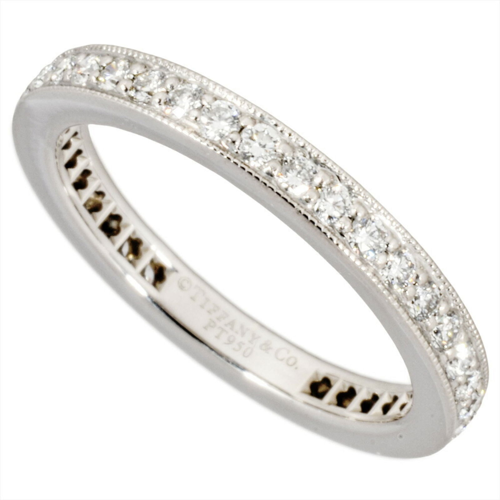 TIFFANY & CO. LEGACY FULL ETERNITY RING: Tiffany & Co. Legacy Full Eternity Ring Brand: Tiffany Type: Band ring Material: Platinum 950 Color: Platinum Size: 4.5 US Accessories: None Accessories Notice: When purchasing pre-owned