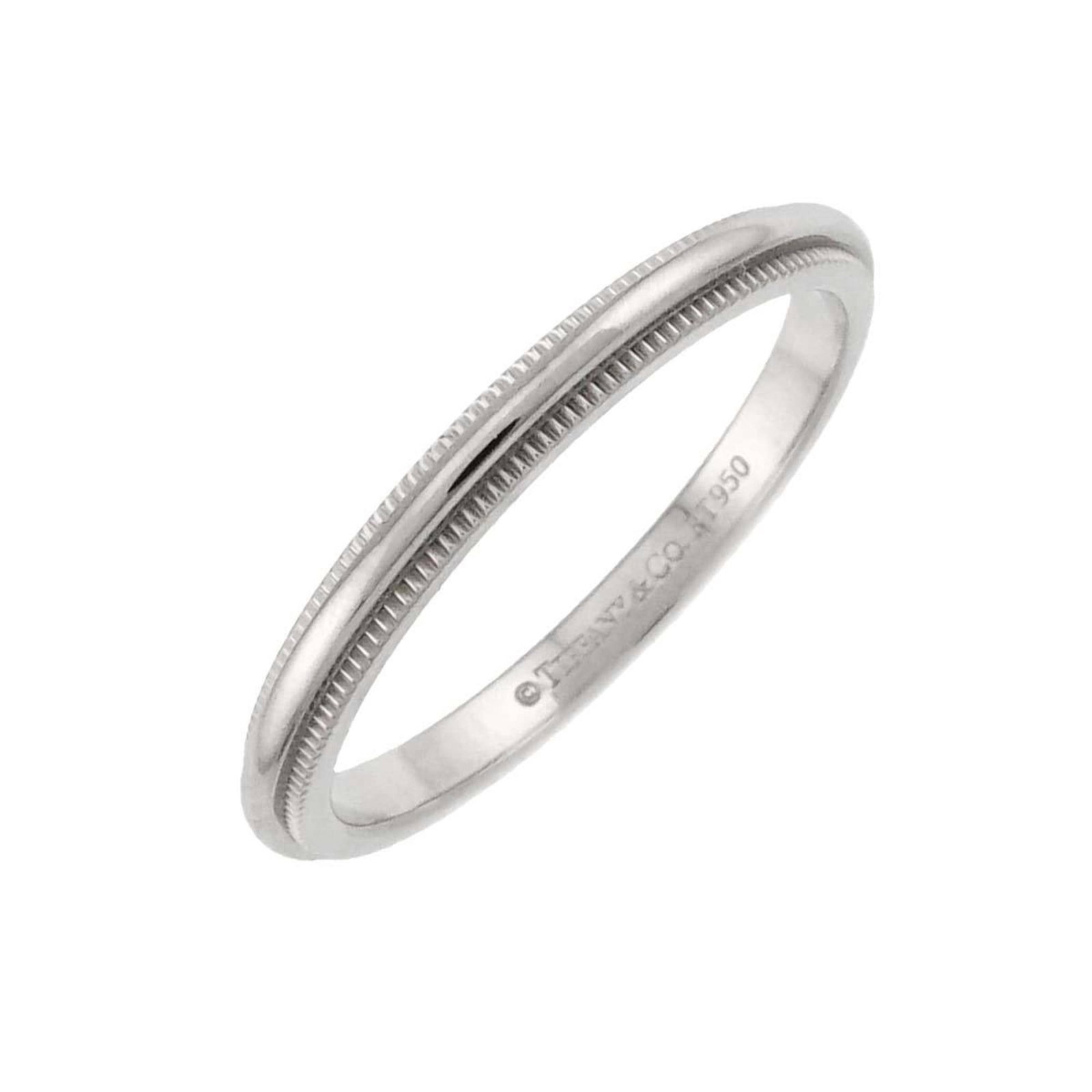 TIFFANY & CO. MILGRAIN RING: Tiffany & Co. Milgrain Ring, Brand: Tiffany Type: Band ring Material: Platinum 950 Color: Platinum Size: 7 US Accessories: None Accessories Notice: When purchasing pre-owned goods, please
