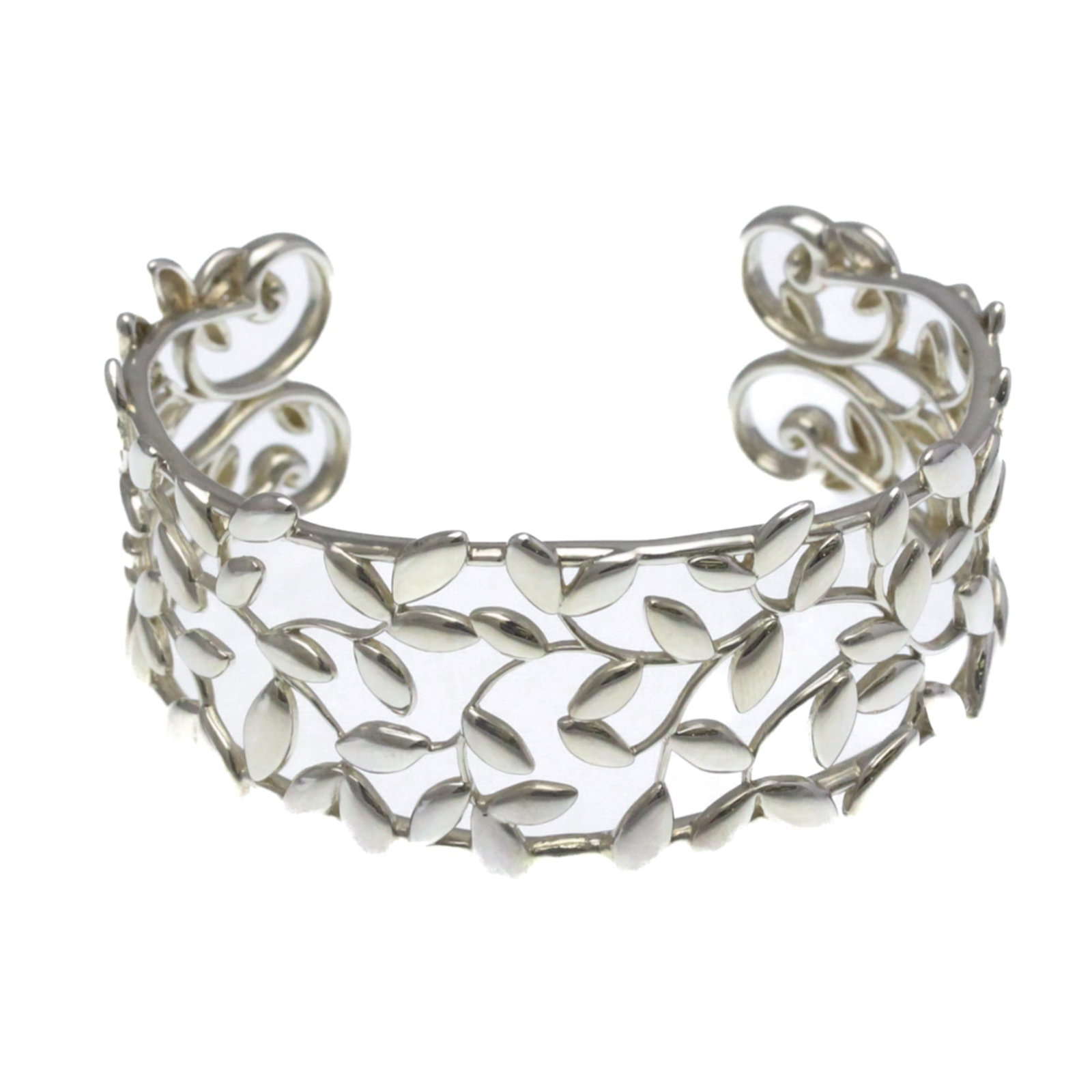TIFFANY OLIVE LEAF BANGLE SILVER 925: TIFFANY Olive Leaf Bangle Silver 925 Brand: Tiffany Type: Bangle Material: Silver925 Color: Silver Size: Length 16cm / 6.29'' Width 2.6cm / 1.02'' Accessories: None Accessories Notice: When