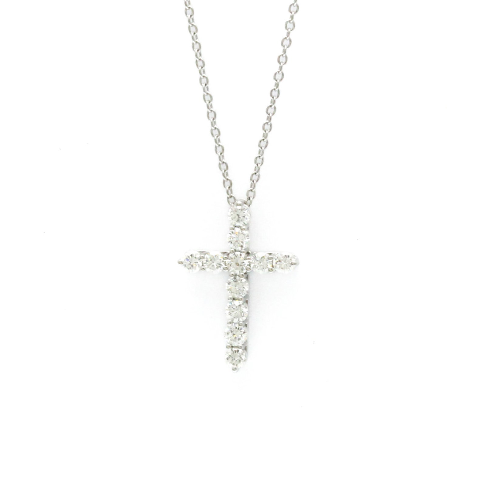 TIFFANY SMALL CROSS DIAMOND NECKLACE: TIFFANY Small Cross Diamond Necklace Brand: Tiffany Type: Pendant necklace Material: Platinum Color: Silver Size: Neck Circumference 42.5 cm / 16.73'' Pendant Size 18.5mm x 13mm / 0.72'' x