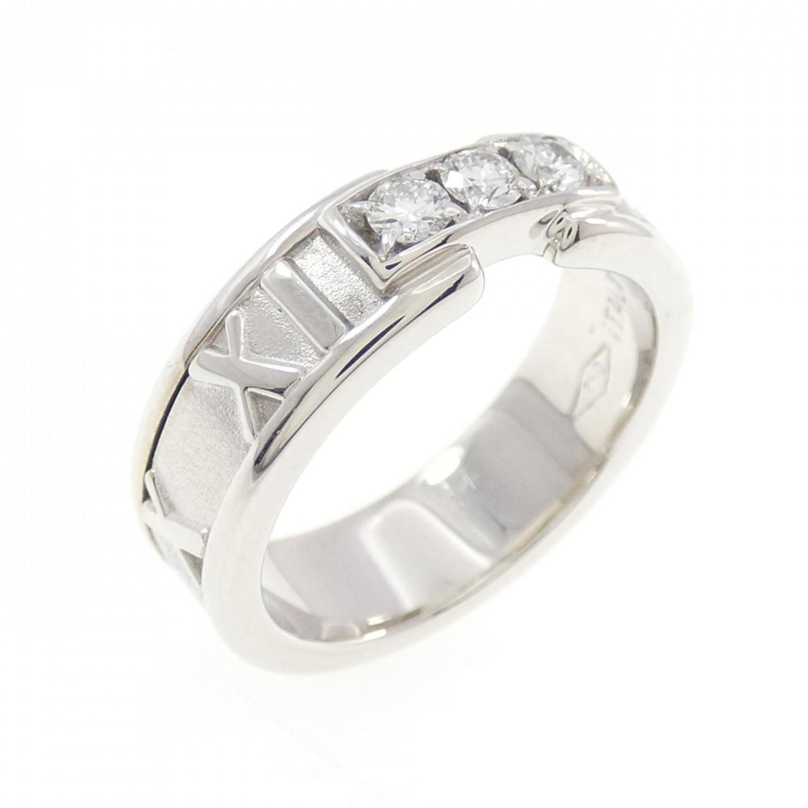 TIFFANY ATLAS RING: TIFFANY Atlas Ring Brand: Tiffany Type: Band ring Material: White gold (18K) Color: White Size: 4 US Accessories: None Accessories Notice: When purchasing pre-owned goods, please refer to the