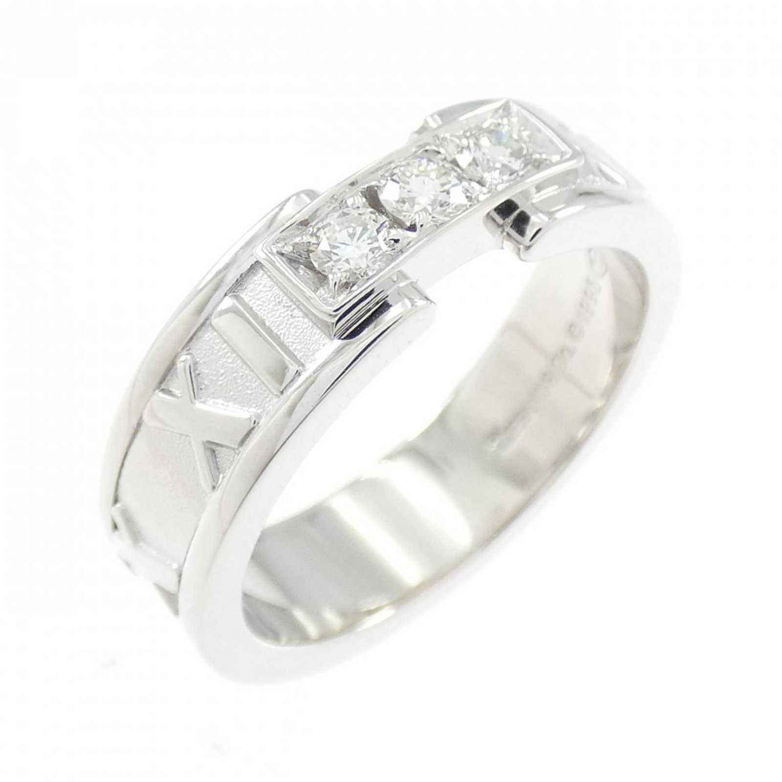 TIFFANY ATLAS RING: TIFFANY Atlas Ring Brand: Tiffany Type: Band ring Material: White gold Color: White Size: 6 US Accessories: None Accessories Notice: When purchasing pre-owned goods, please refer to the