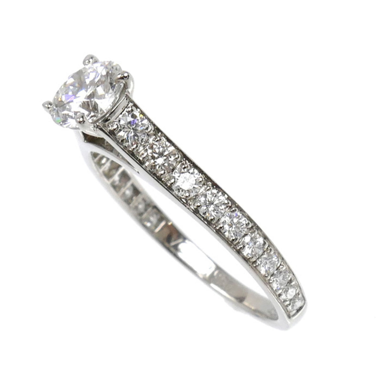 VAN CLEEF & ARPELS PT950 PLATINUM ROMANCE SOLITAIRE RING: Van Cleef & Arpels Pt950 Platinum Romance Solitaire Ring Brand: Van Cleef & Arpels Type: Band ring Material: Platinum 950 Color: Color Grade D Clarity IF Size: 3.5 US Accessories: None Acc