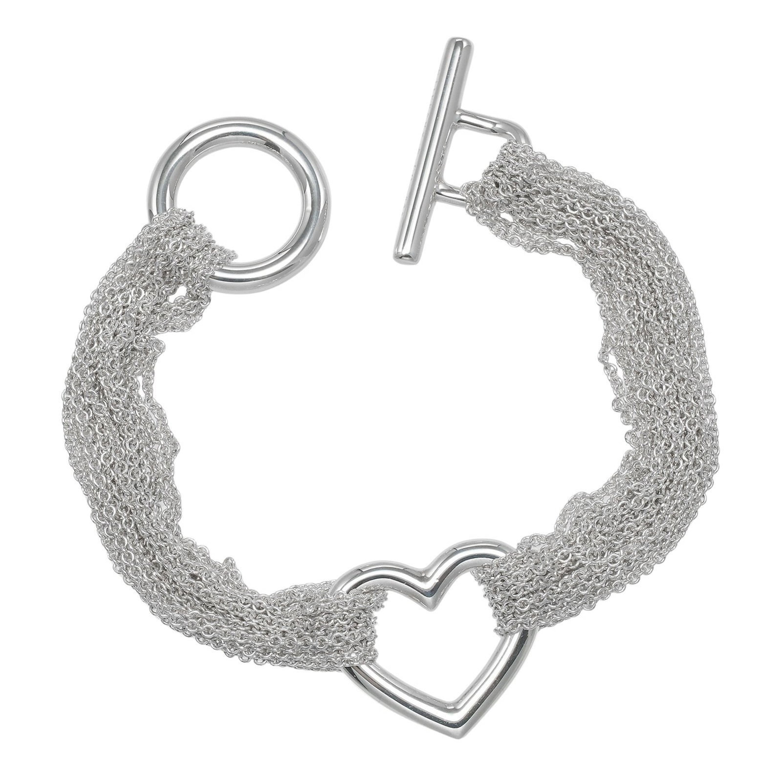 TIFFANY & CO. OPEN HEART TOGGLE BRACELET: Tiffany & Co. Open Heart Toggle Bracelet Brand: Tiffany Type: Charm bracelet Material: Silver 925 Color: Silver Size: Length 16.8cm / 6.61'' Accessories: None Accessories Notice: When