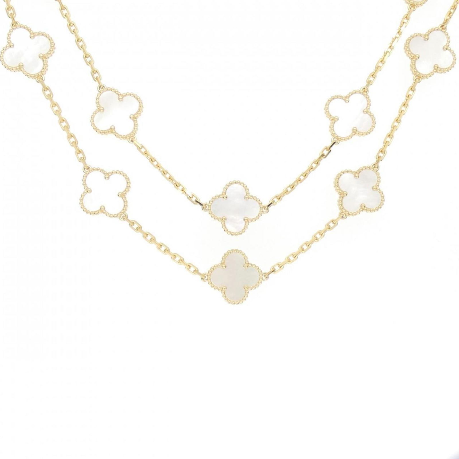 VAN CLEEF & ARPELS VINTAGE ALHAMBRA 20 MOTIF NECKLACE: Van Cleef & Arpels Vintage Alhambra 20 Motif Necklace Brand: Van Cleef & Arpels Type: Necklace Material: Yellow gold (18K) Color: Yellow gold Size: Neck Circumference 86 cm / 33.85'' 