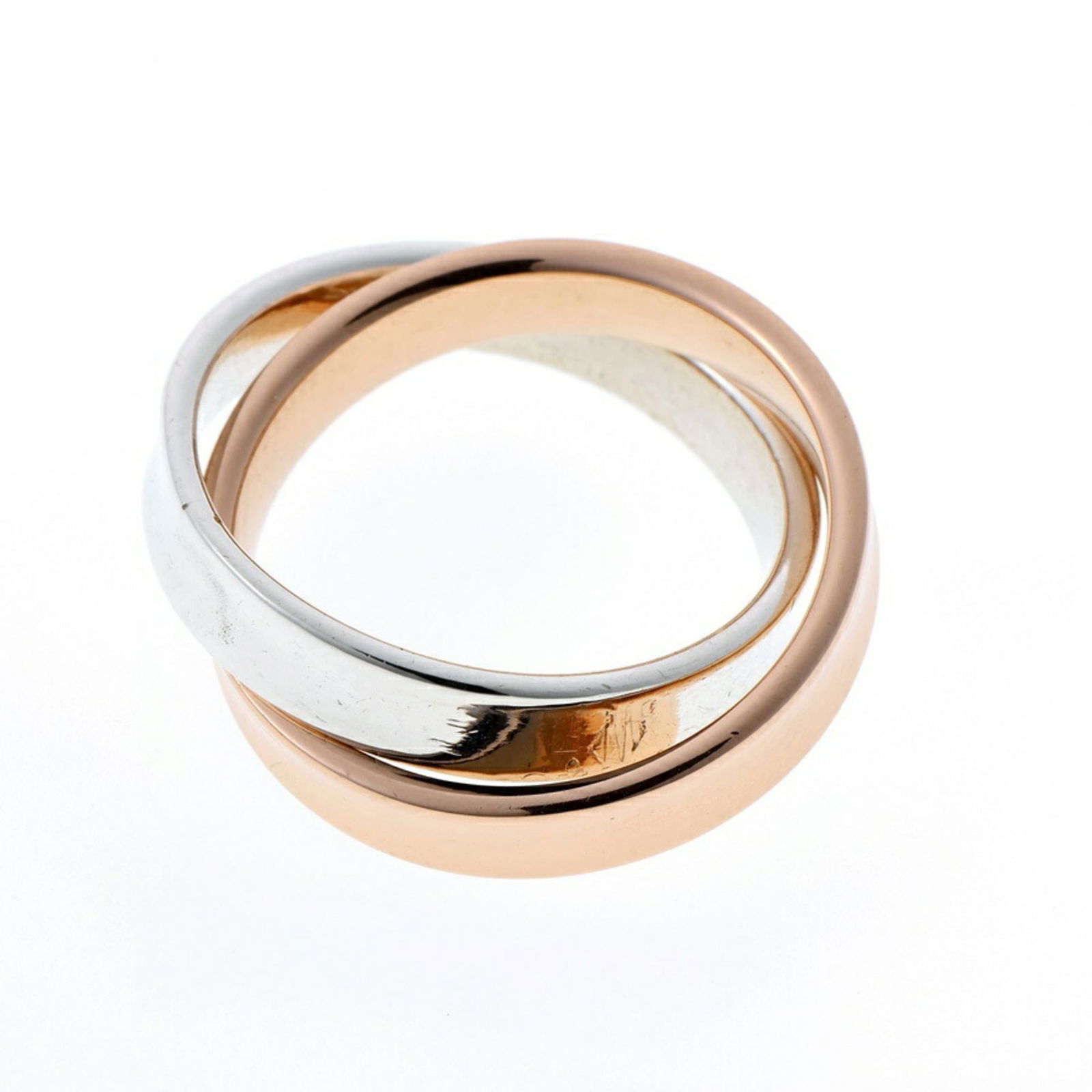 TIFFANY & CO. INTERLOCKING CIRCLE RING: Tiffany & Co. Interlocking Circle Ring Brand: Tiffany Type: Band ring Material: Pink gold (18K) Silver 925 Color: Pink gold, Silver Size: 3.5 US Accessories: None Accessories Notice: When