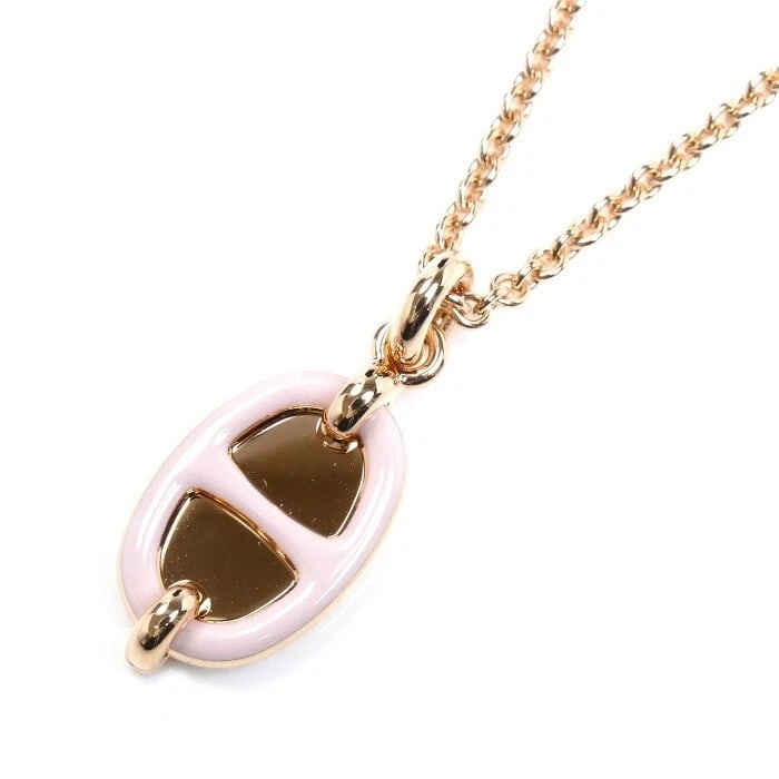 HERMES MINI MAILLON PM PENDANT NECKLACE GOLD PLATED: HERMES Mini Maillon PM Pendant Necklace Gold Plated Brand: HERMÈS Type: Necklace Material: Gold Plated (Pink Gold Tone) Color: Gold Plated Size: Chain Length: Approx. 16.1 in / 18.1 in (Adjustabl