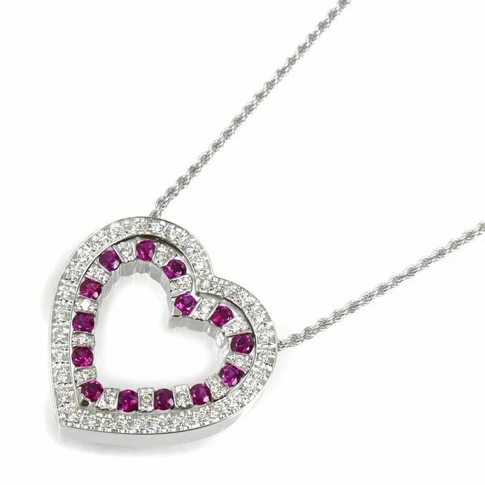 DAMIANI BELLE EPOQUE HEART NECKLACE 18K WHITE GOLD DIAMOND RUBY: Damiani Belle Epoque Heart Necklace 18K White Gold Diamond Ruby Brand: Damiani Type: Necklace Material: 18K White Gold Main Stone/Creation Natural Color: Silver Size: Pendant Size: approx. 0.96 x