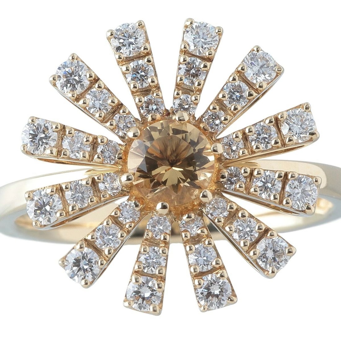DAMIANI MARGHERITA CITRINE DIAMOND RING K18 YELLOW GOLD: Damiani Margherita Citrine Diamond Ring K18 Yellow Gold Brand: Damiani Type: Ring Material: K18 Yellow Gold Main Stone/Creation Citrine Color: Yellow Gold Size: 6.25 US Accessories: None A