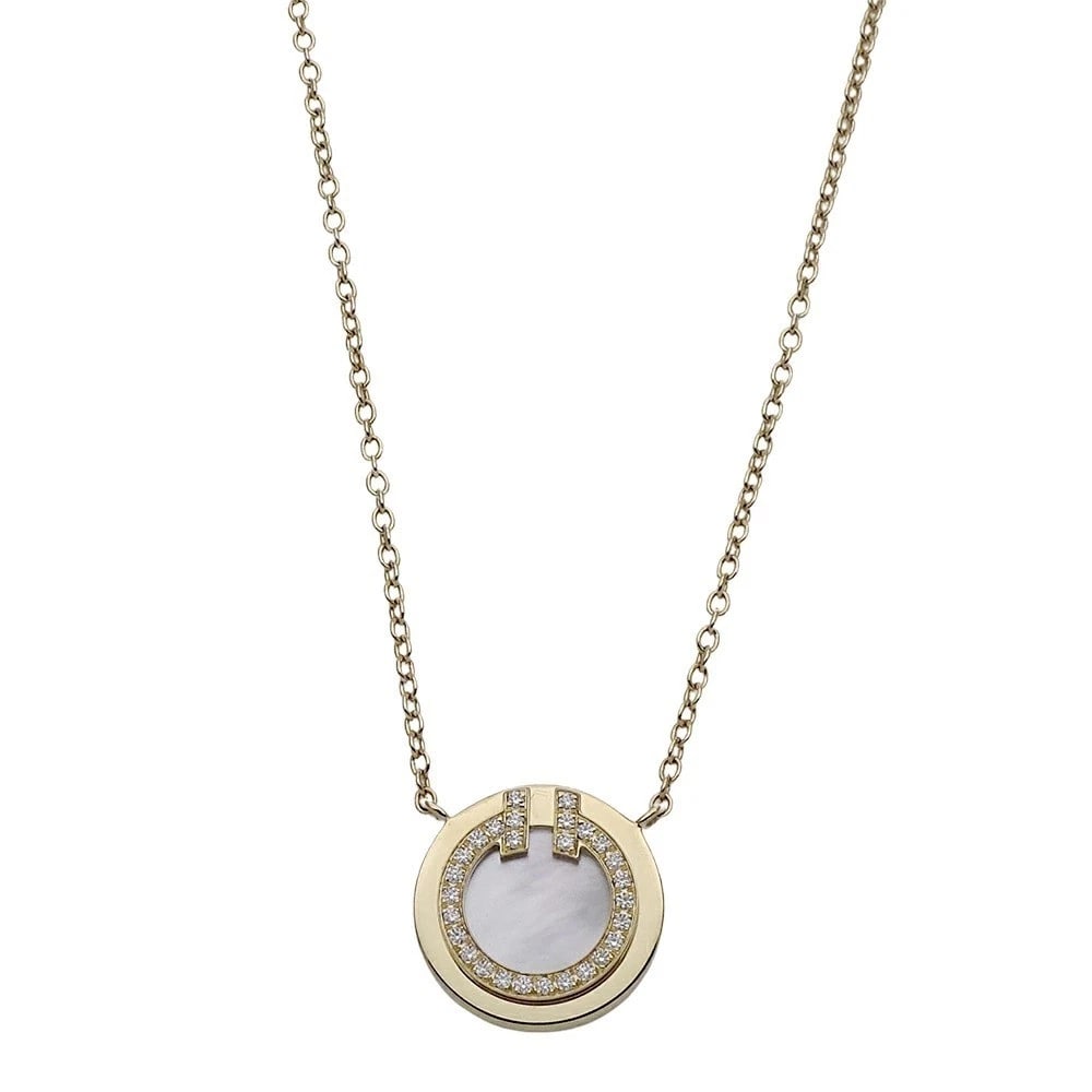 TIFFANY & CO. T TWO CIRCLE NECKLACE 18K YELLOW GOLD MOTHER OF PEARL & DIAMOND: Tiffany & Co. T Two Circle Necklace 18K Yellow Gold Mother of Pearl & Diamond Brand: Tiffany & Co. Type: Necklace Material: 18K Yellow Gold Main Stone/Creation Natural Color: Yellow Gold Size: Pen