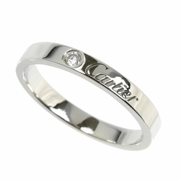 CARTIER ENGRAVED 1P DIAMOND RING PT950 PLATINUM: Cartier Engraved 1P Diamond Ring Pt950 Platinum Brand: Cartier Type: Ring Material: Platinum Main Stone/Creation Natural Color: Silver Size: 7.25 US Accessories: None Accessories Notice: W