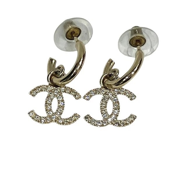 CHANEL COCO MARK RHINESTONE EARRINGS: CHANEL Coco Mark Rhinestone Earrings Brand: Chanel Type: Other Brand Item Material: GPx Rhinestones Color: Champagne Gold Size: Total length H: about 30mm x W: about 17mm Accessories: None