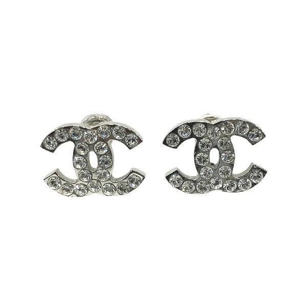 CHANEL SILVER 06V COCO MARK RHINESTONE EARRINGS: CHANEL Silver 06V Coco Mark Rhinestone Earrings Brand: Chanel Type: Other Brand Item Material: plating Color: Silver Size: H: about 1.1cm x W: about 1.5cm Accessories: None Accessories