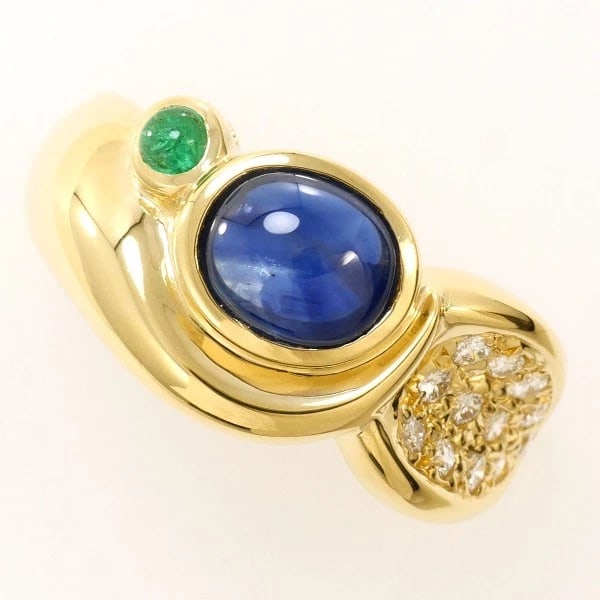 18K YELLOW GOLD RING SAPPHIRE EMERALD DIAMOND (1 of 3)