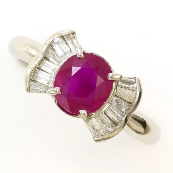 PLATINUM 900 RING RUBY DIAMOND: Platinum 900 ring Ruby Diamond Brand: N/A Type: Ring Material: Platinum PT900 Color: Platinum Size: 6 US size Accessories: None Accessories Notice: When purchasing pre-owned goods, please