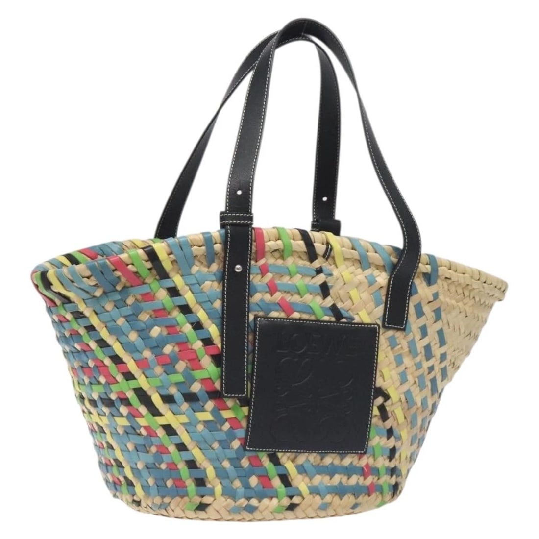 LOEWE BNONEET BAG LARGE ANAGRAM BAG: LOEWE Bnoneet Bag Large Anagram Bag Brand: LOEWE Type: Tote Bag Material: Wood Color: Beige / Multicolor Size: W10.6 x H9.4 x D6.3inch(Approx) Handle Drop:9.1inch(Approx) Accessories: None