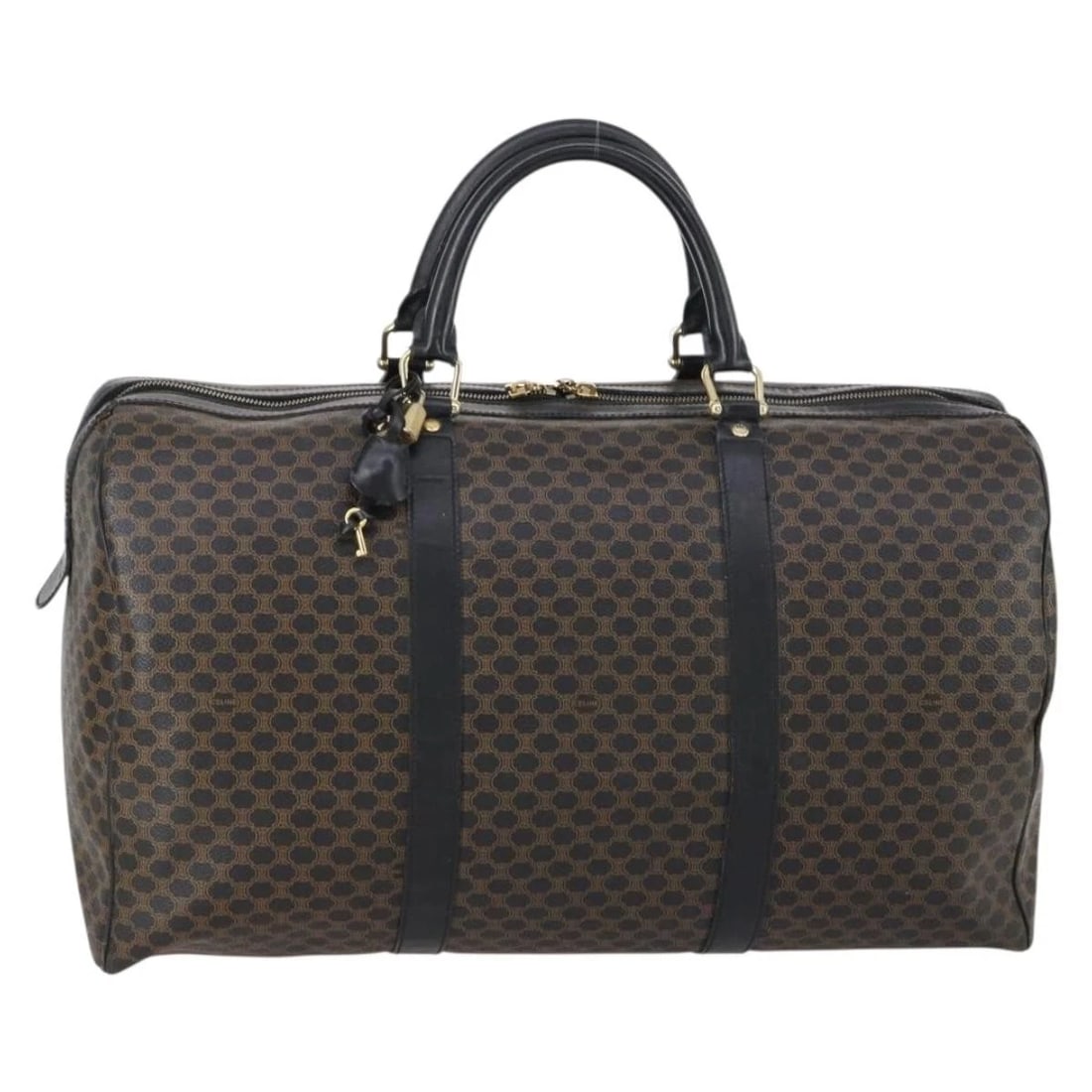 CELINE MACADAM CANVAS BOSTON BAG PVC LEATHER BLACK GOLD (1 of 8)