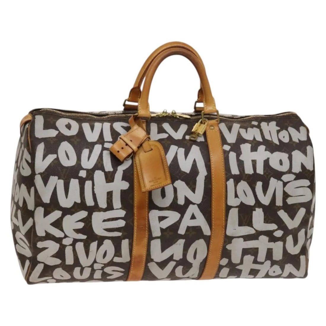 LOUIS VUITTON MONOGRAM GRAFFITI KEEPALL 50 BOSTON BAG: LOUIS VUITTON Monogram Graffiti Keepall 50 Boston Bag Brand: LOUIS VUITTON Type: Boston Bag Material: Monogram Canvas Color: Monogram / White Size: W19.7 x H10.6 x D8.7inch(Approx) 