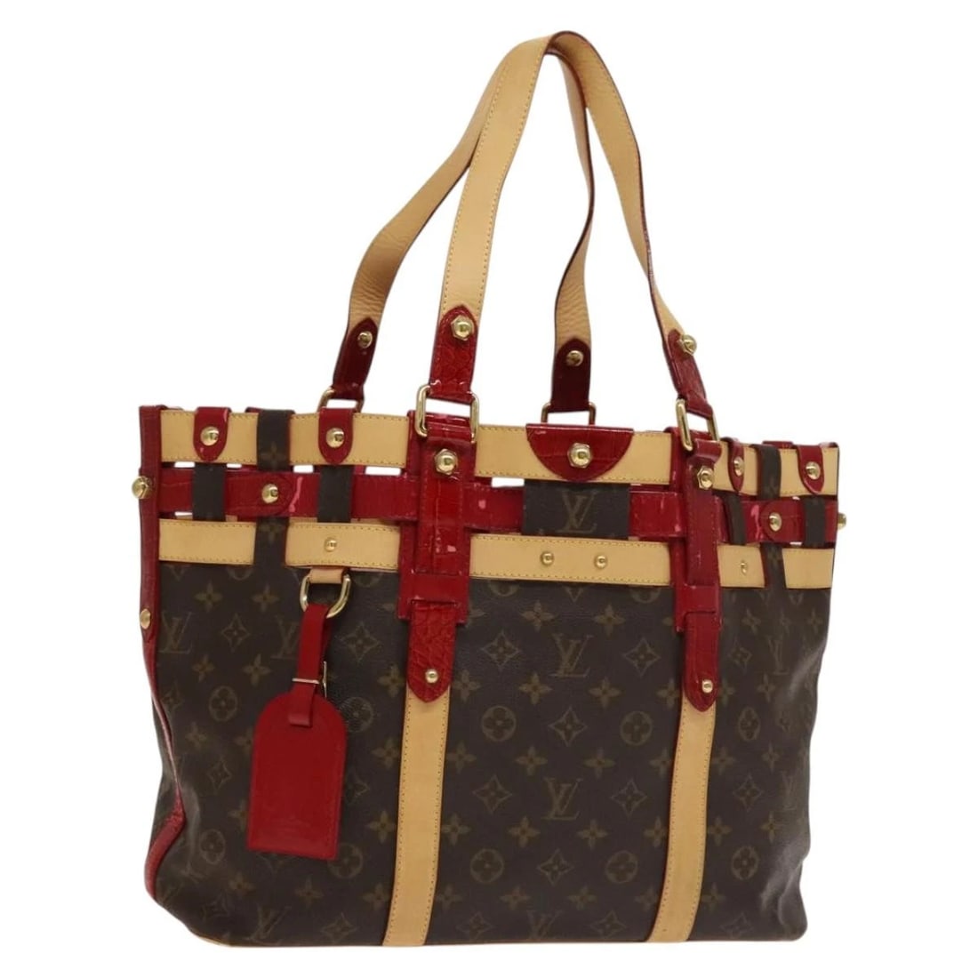 LOUIS VUITTON MONOGRAM RUBY SARINA TOTE BAG: LOUIS VUITTON Monogram Ruby Sarina Tote Bag Brand: LOUIS VUITTON Type: Tote Bag Material: Monogram Canvas Color: Monogram / Red Size: W19.7 x H11.8 x D6.3inch(Approx) Accessories: None Acc