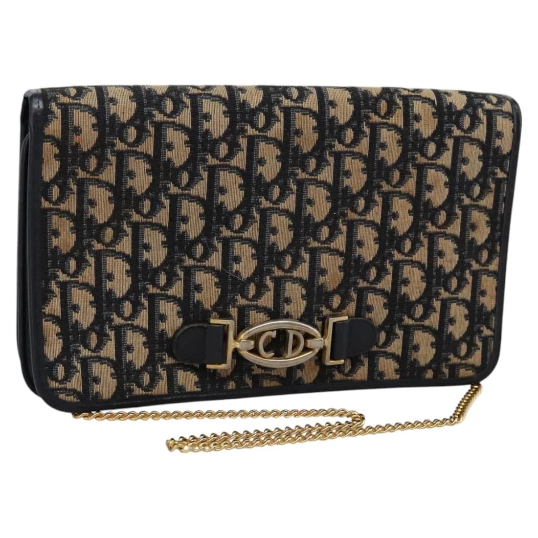 CHRISTIAN DIOR TROTTER CANVAS CHAIN SHOULDER BAG: Christian Dior Trotter Canvas Chain Shoulder Bag Brand: Christian Dior Type: Shoulder Bag Material: Canvas Color: Navy / Gold Size: W9.8 x H6.3 x D1.2inch(Approx) Shoulder