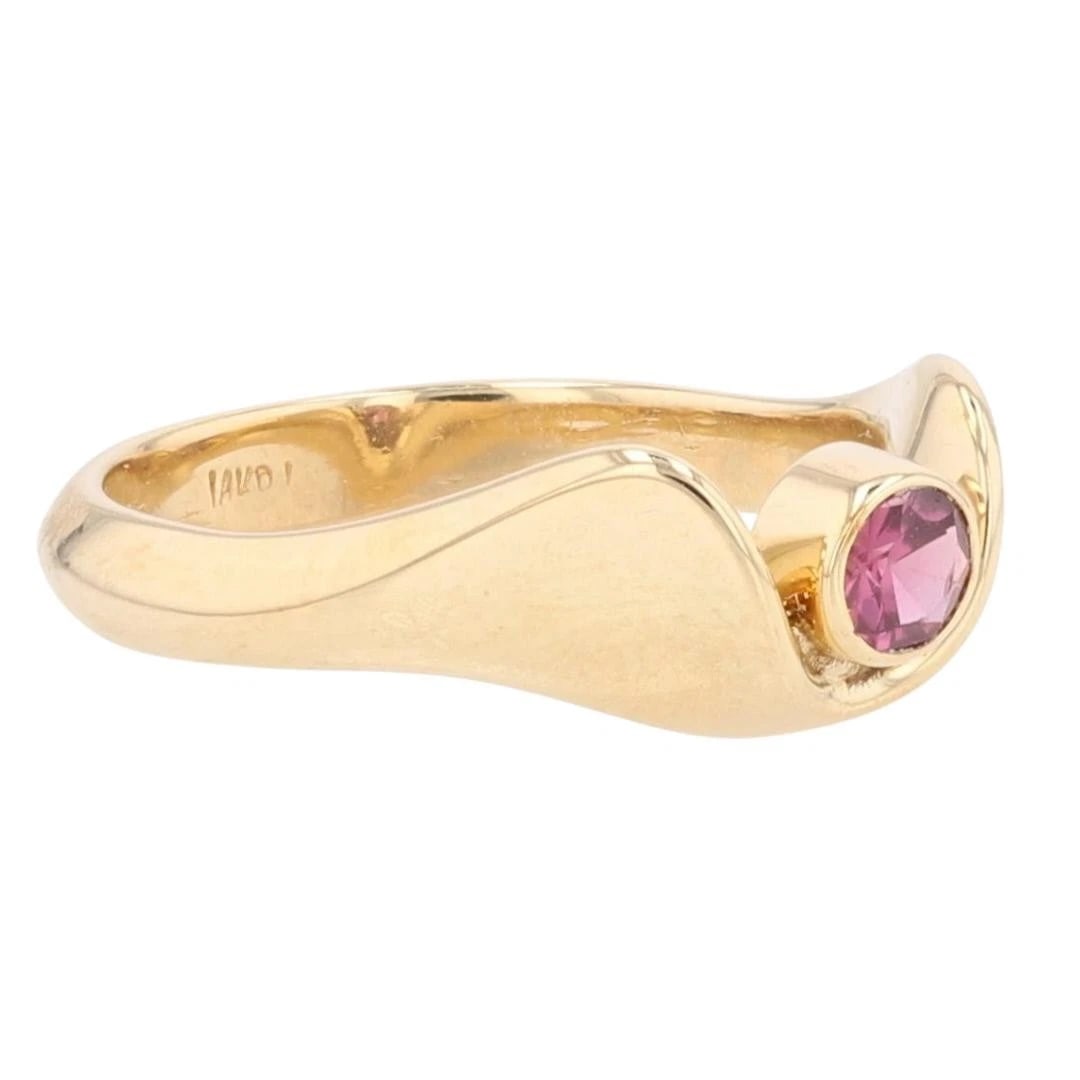 ROUND CUT RHODOLITE GARNET BEZEL SET STATEMENT RING - 2