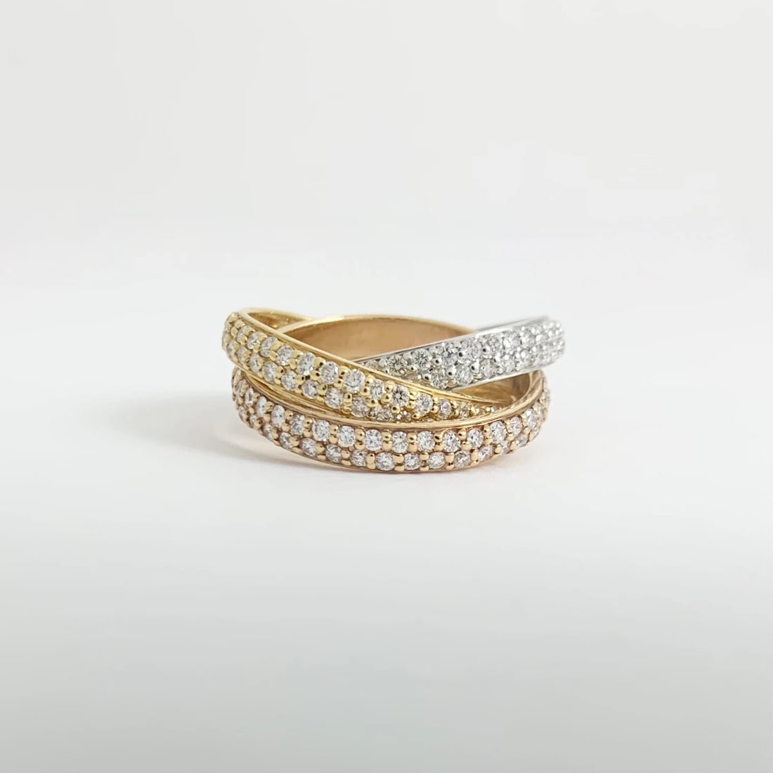 TRI-COLOR DIAMOND INTERLOCKING ROLLING RING 14K - 3