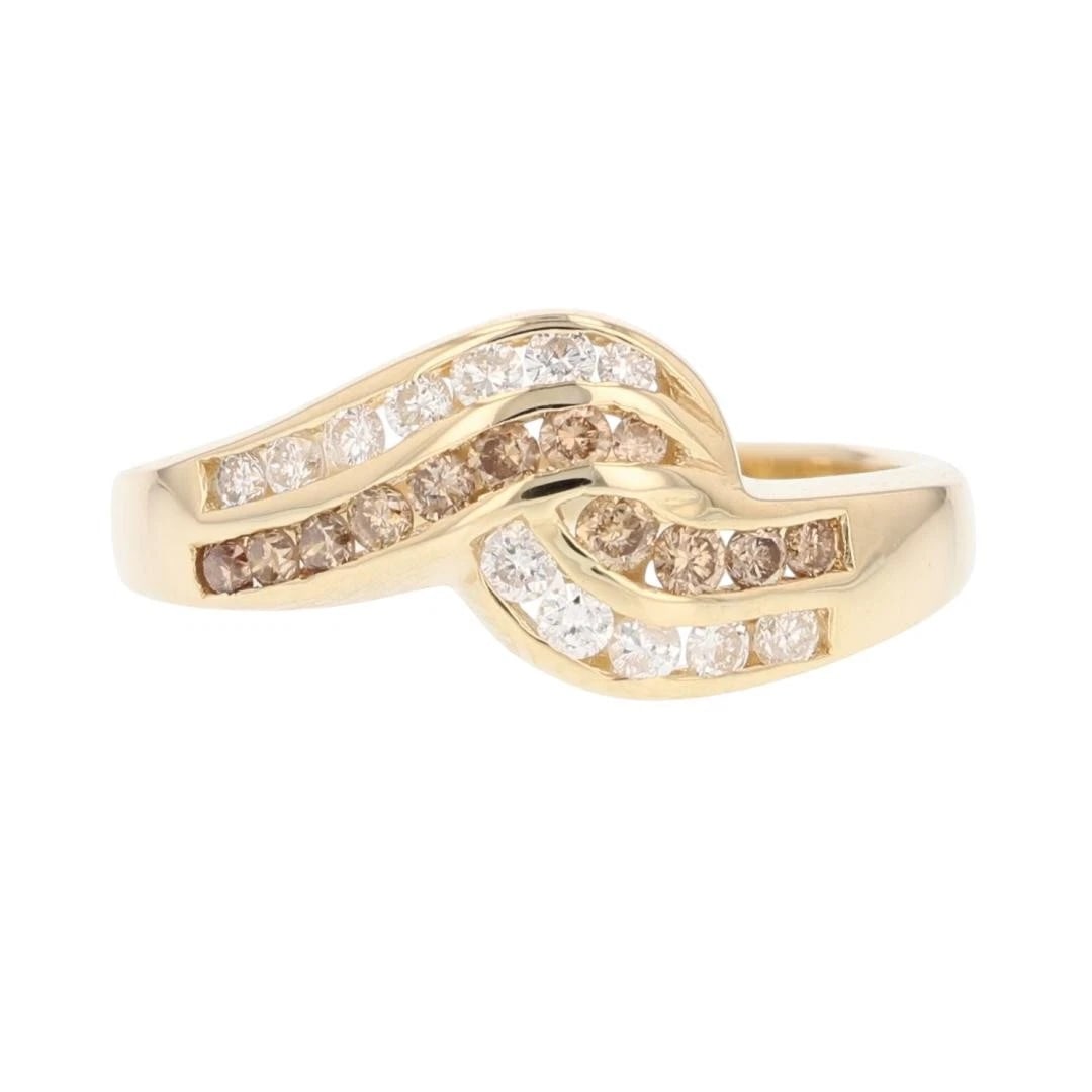 LIGHT BROWN & WHITE DIAMOND CHANNEL-SET BAND RING: Light Brown & White Diamond Channel-Set Band Ring Brand: Unbranded Type: Ring Material: 14k Yellow Gold Main Stone/Creation Natural Color: Main Stone Diamond Color: Brown Size: 7 US 