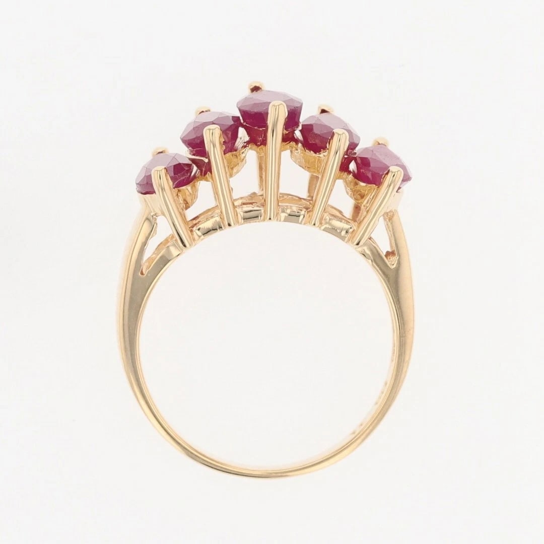 MARQUISE CUT RUBY FIVE-STONE PYRAMID BAND RING - 2