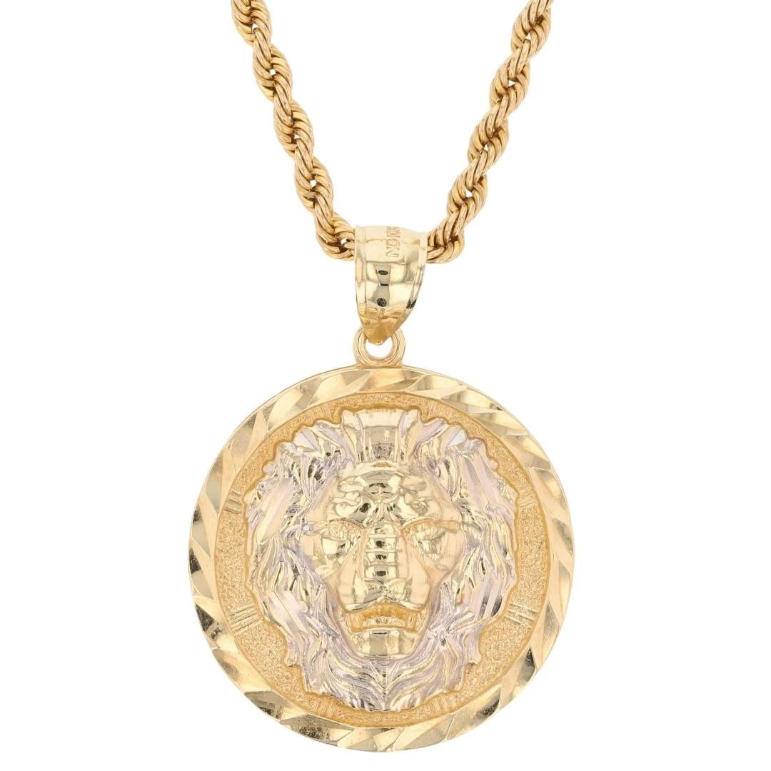 ROUND LION HEAD PENDANT NECKLACE 10K MULTI-TONE GOLD: Round Lion Head Pendant Necklace 10k Multi-Tone Gold Brand: Unbranded Type: Necklace Material: 10k Multi-Tone Gold Color: None Size: Necklace Measurement: 20.5" Length / 2.7mm Width Pendant